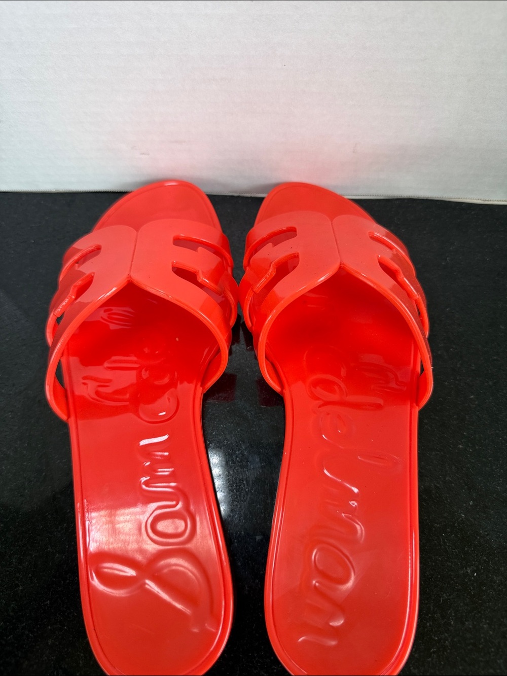Sam Edelman Women's Bay Logo Emblem Jelly Slide Sandals Size 8 Blood Orange - Picture 5 of 12